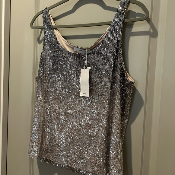 🆕 Mango Silver Sequin Camisole Top - Picture 9 of 10